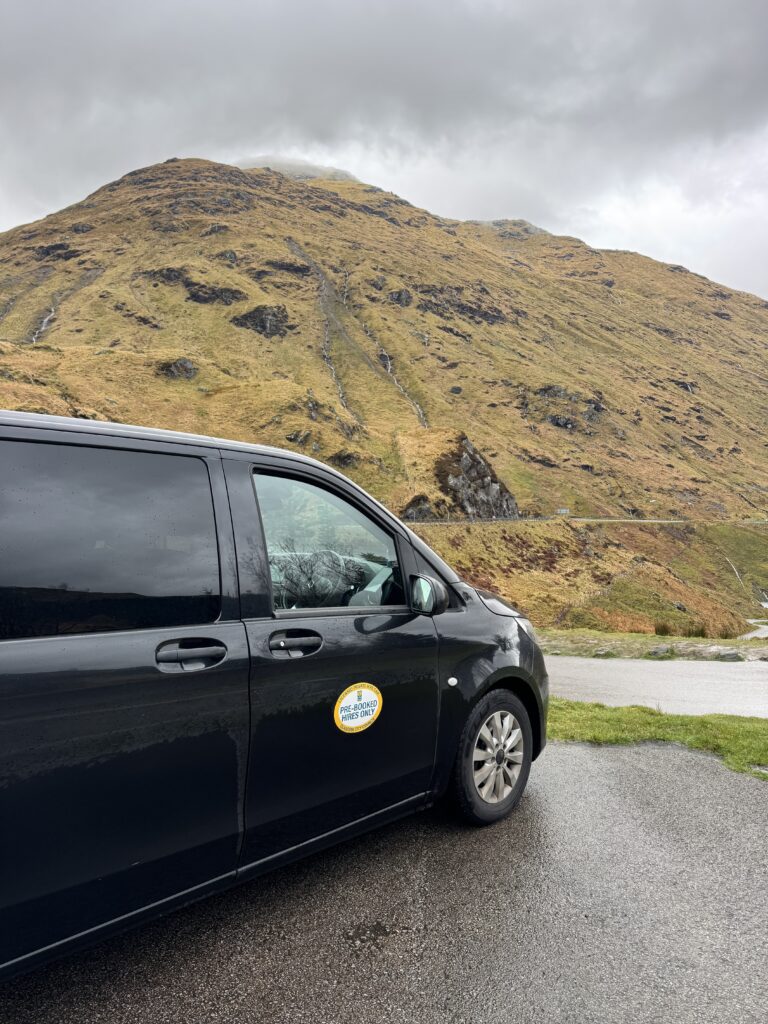 Scottish Highland road and mountain scenery